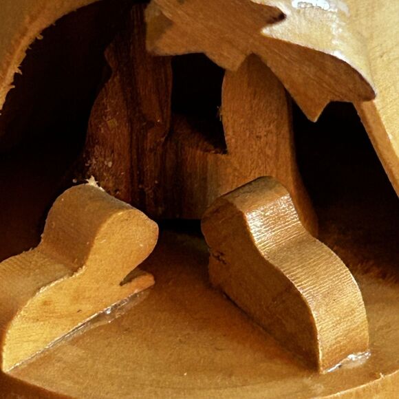 Holy Land Made in Israel Nativity Ornament Wood Jesus Mary Joseph Bell Manger - Picture 3 of 9